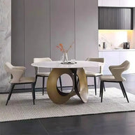 Minimalistic Metallic Rings Marble Top Dining Table-MinimalisticDecor.com