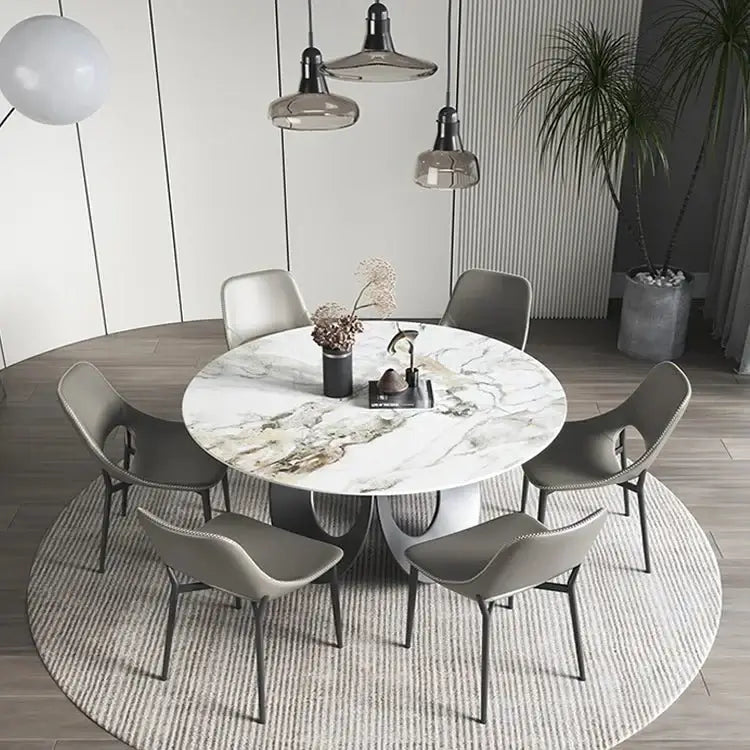 Minimalistic Metallic Rings Marble Top Dining Table-MinimalisticDecor.com