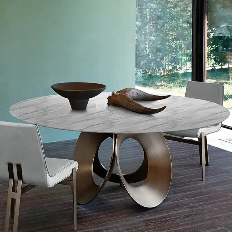 Minimalistic Metallic Rings Marble Top Dining Table-MinimalisticDecor.com
