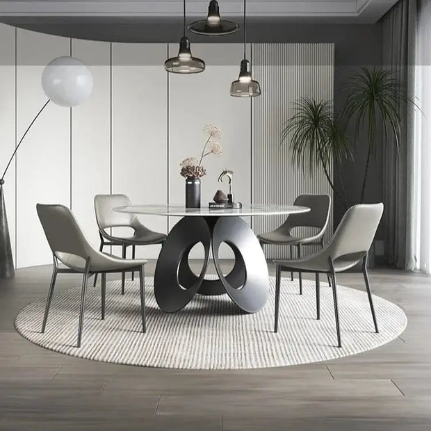 Minimalistic Metallic Rings Marble Top Dining Table-MinimalisticDecor.com