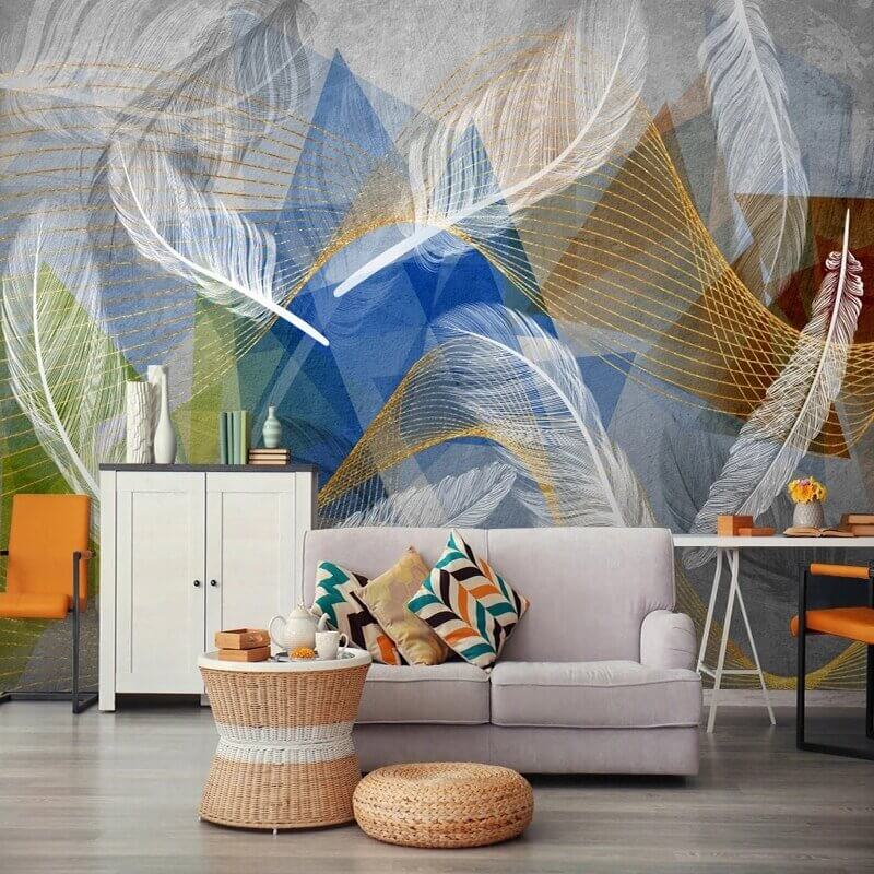 MinimalisticDecor.com-3D Geometric White Feather Wallpaper for Home Wall Decor