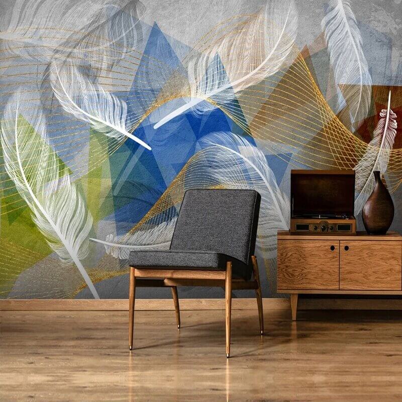 MinimalisticDecor.com-3D Geometric White Feather Wallpaper for Home Wall Decor