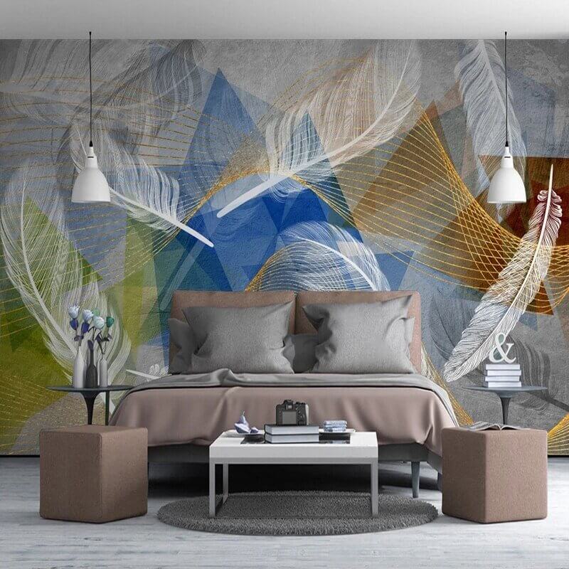 MinimalisticDecor.com-3D Geometric White Feather Wallpaper for Home Wall Decor
