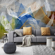 MinimalisticDecor.com-3D Geometric White Feather Wallpaper for Home Wall Decor