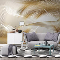 MinimalisticDecor.com-3D Golden Feather Wallpaper for Home Wall Decor