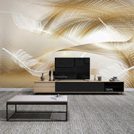 MinimalisticDecor.com-3D Golden Feather Wallpaper for Home Wall Decor