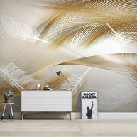 MinimalisticDecor.com-3D Golden Feather Wallpaper for Home Wall Decor
