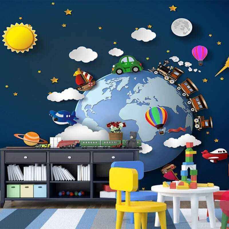 MinimalisticDecor.com-3D Train: Kids Room Wallpaper - Explore Perfect Wall Decor
