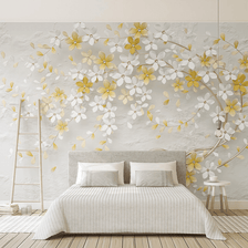 MinimalisticDecor.com-3D Tree White & Yellow Flowers Wallpaper Murals