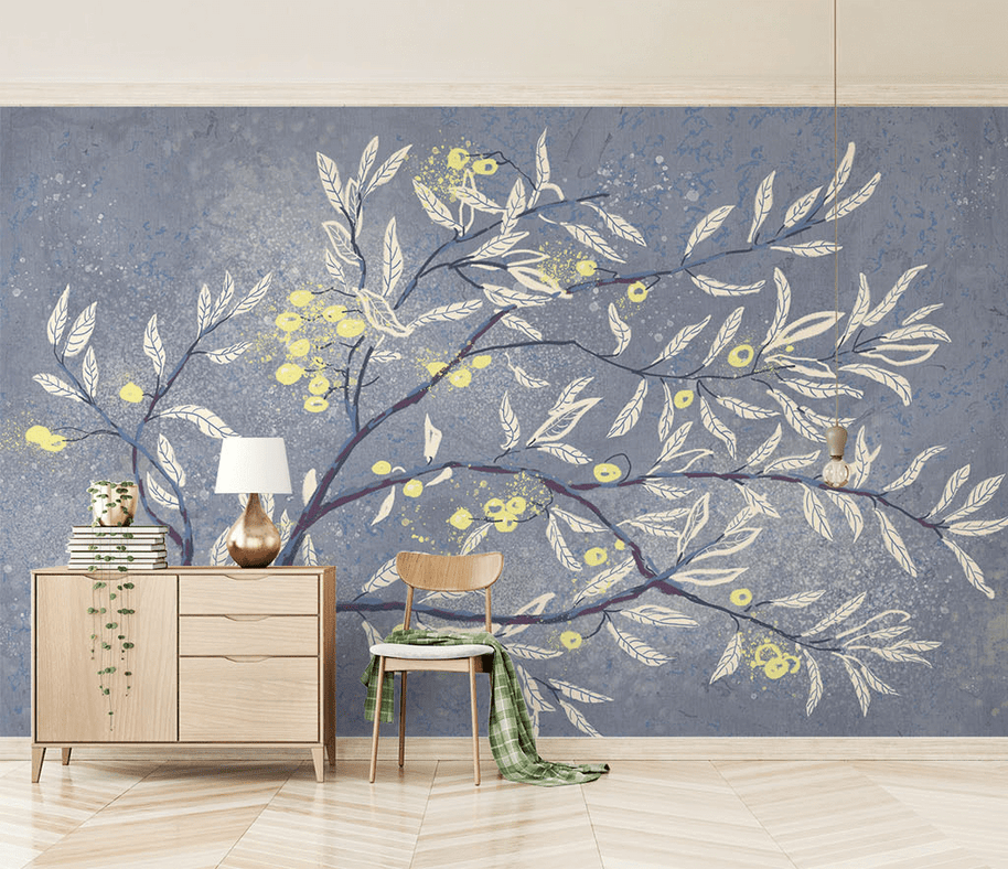 MinimalisticDecor.com-3D Tree with White Leaves Wallpaper Murals