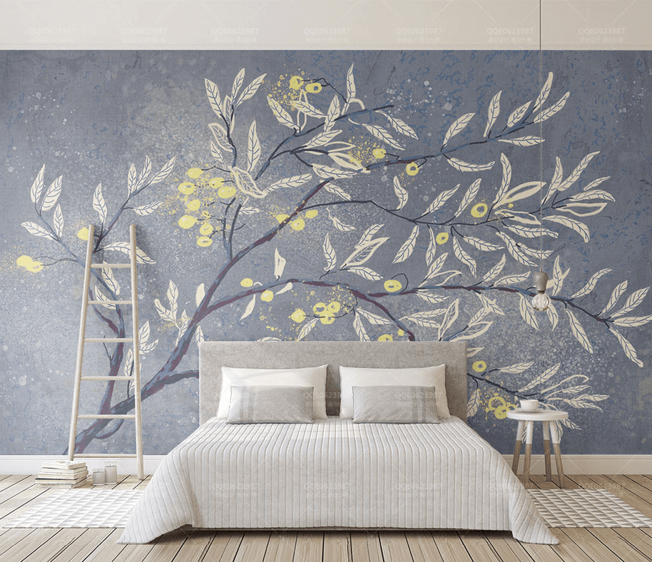 MinimalisticDecor.com-3D Tree with White Leaves Wallpaper Murals