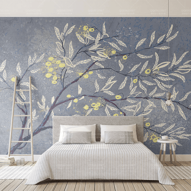 MinimalisticDecor.com-3D Tree with White Leaves Wallpaper Murals