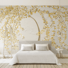 MinimalisticDecor.com-3D Tree with Yellow Wallpaper Murals: Vibrant Wall Décor