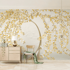 MinimalisticDecor.com-3D Tree with Yellow Wallpaper Murals: Vibrant Wall Décor