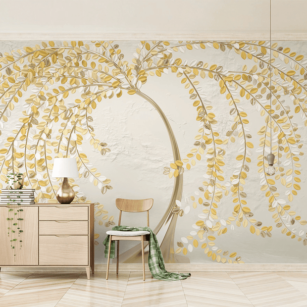 MinimalisticDecor.com-3D Tree with Yellow Wallpaper Murals: Vibrant Wall Décor