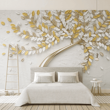 MinimalisticDecor.com-3D Tree Yellow Large Flowers Wallpaper Murals