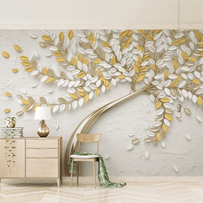 MinimalisticDecor.com-3D Tree Yellow Large Flowers Wallpaper Murals
