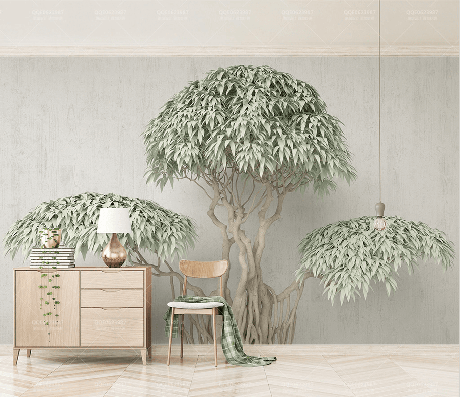 MinimalisticDecor.com-3D Wide Green Tree Wallpaper Murals an Immersive Experience