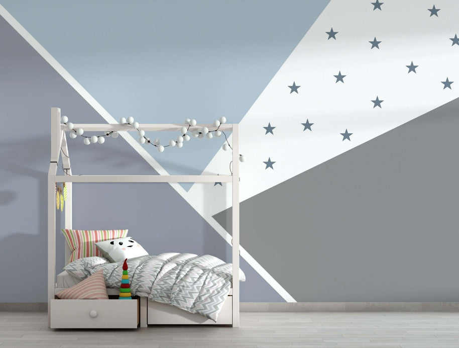 MinimalisticDecor.com-Abstract Blue Stars - Kids Nursery Wallpaper Mural