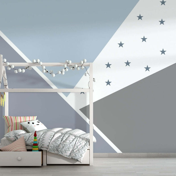 MinimalisticDecor.com-Abstract Blue Stars - Kids Nursery Wallpaper Mural