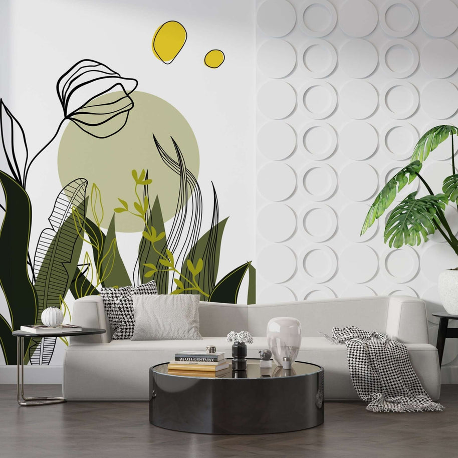 MinimalisticDecor.com-Abstract Green Leaf Wallpaper Mural - Transform Your Space