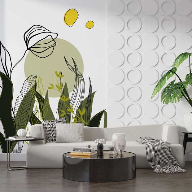MinimalisticDecor.com-Abstract Green Leaf Wallpaper Mural - Transform Your Space