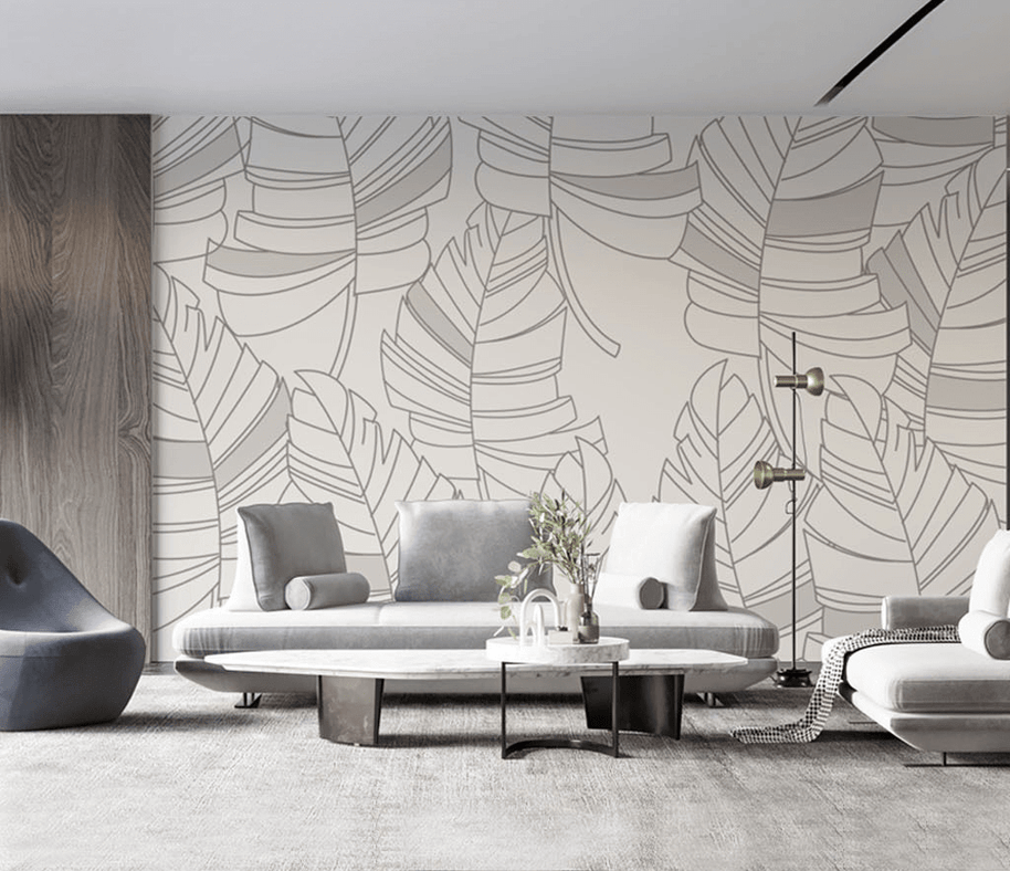 MinimalisticDecor.com-Abstract Lines Design - Leaves Wallpaper Murals