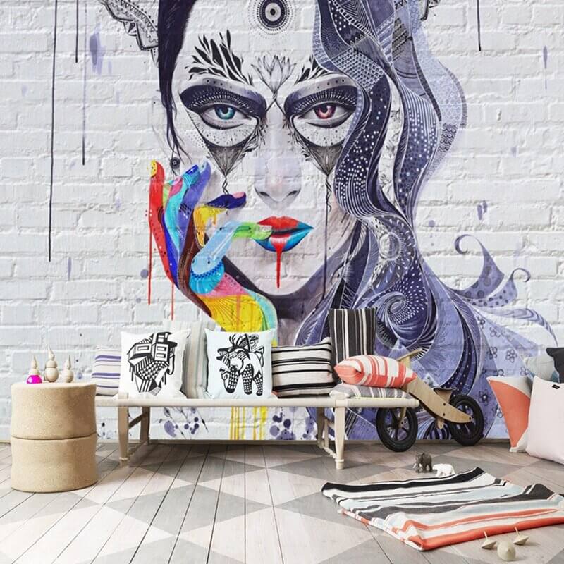 MinimalisticDecor.com-Abstract Masked Girl Cover Girl Wallpaper for Home Wall Decor
