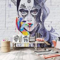 MinimalisticDecor.com-Abstract Masked Girl Cover Girl Wallpaper for Home Wall Decor