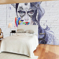 MinimalisticDecor.com-Abstract Masked Girl Cover Girl Wallpaper for Home Wall Decor