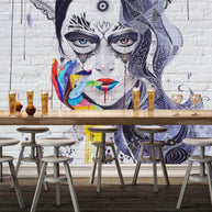 MinimalisticDecor.com-Abstract Masked Girl Cover Girl Wallpaper for Home Wall Decor