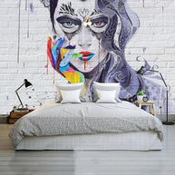 MinimalisticDecor.com-Abstract Masked Girl Cover Girl Wallpaper for Home Wall Decor