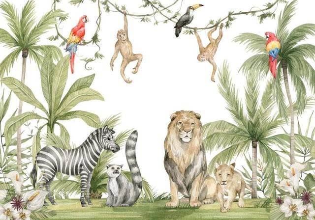 MinimalisticDecor.com-Active Jungle Buddies Wallpaper: Vibrant Décor for Kids