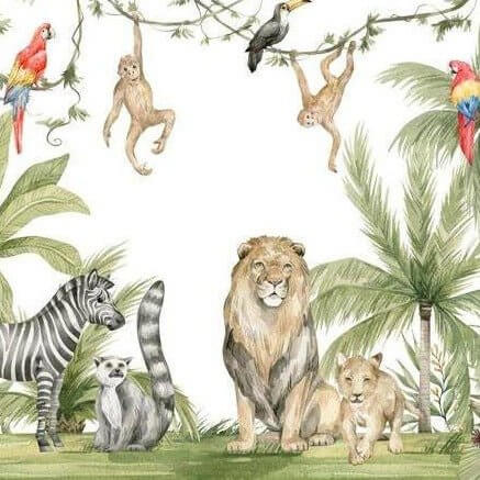 MinimalisticDecor.com-Active Jungle Buddies Wallpaper: Vibrant Décor for Kids