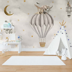 MinimalisticDecor.com-Air Balloon Safari Nursery Wallpaper Mural - Flying Safari