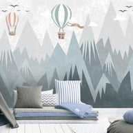 MinimalisticDecor.com-Air Balloons Flying over Mountain Peaks Nursery Wallpaper