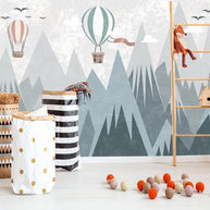 MinimalisticDecor.com-Air Balloons Flying over Mountain Peaks Nursery Wallpaper
