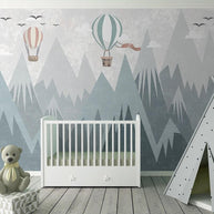 MinimalisticDecor.com-Air Balloons Flying over Mountain Peaks Nursery Wallpaper