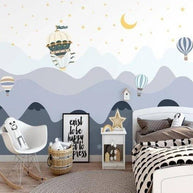 MinimalisticDecor.com-Air Balloons over Mountains - Kids Room Wallpaper