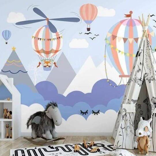 MinimalisticDecor.com-Air Balloons Travelling - Kids Room Wallpaper