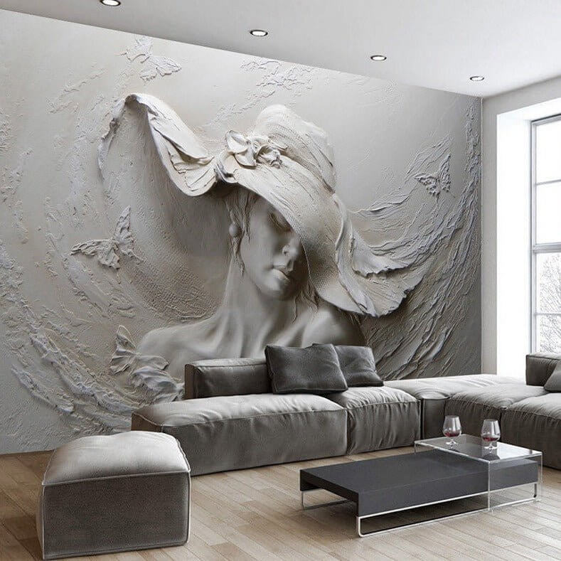 MinimalisticDecor.com-Ancient Style Lady with Hat Wallpaper for Home Wall Decor
