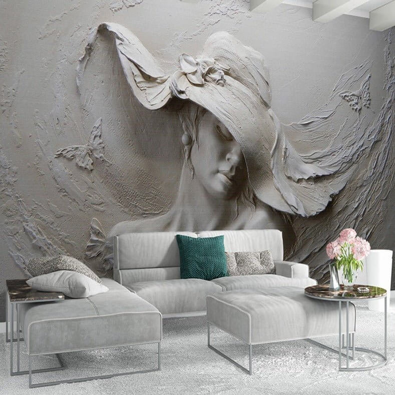 MinimalisticDecor.com-Ancient Style Lady with Hat Wallpaper for Home Wall Decor