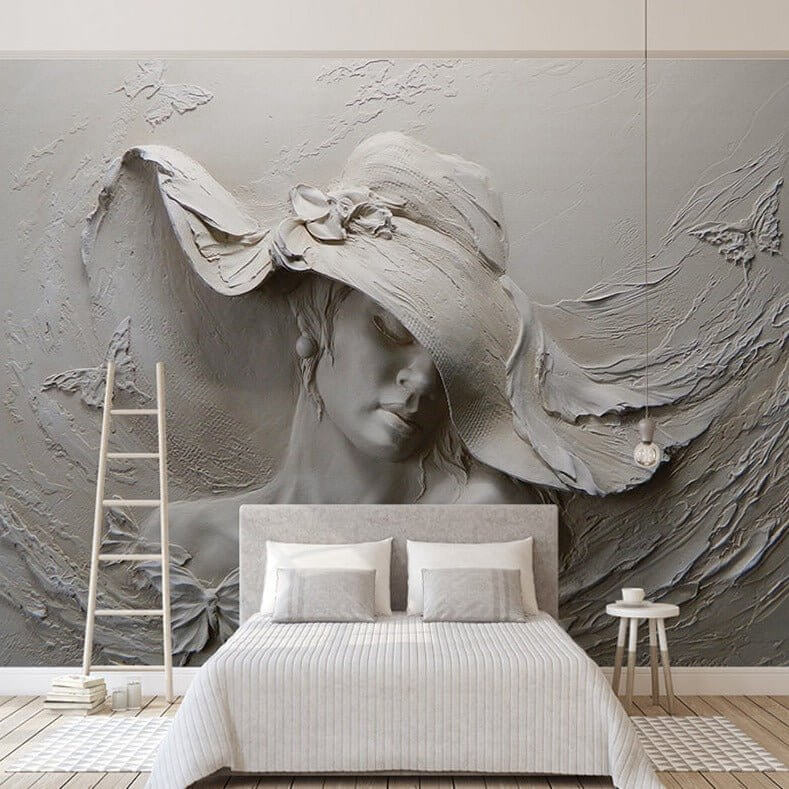 MinimalisticDecor.com-Ancient Style Lady with Hat Wallpaper for Home Wall Decor