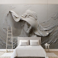 MinimalisticDecor.com-Ancient Style Lady with Hat Wallpaper for Home Wall Decor