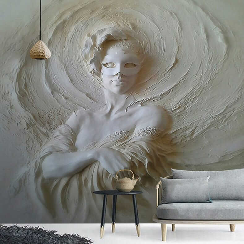 MinimalisticDecor.com-Ancient Style Masked Lady Wallpaper for Home Wall Decor