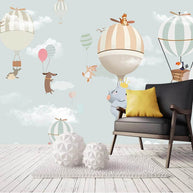 MinimalisticDecor.com-Animals Flying on Air Balloons Nursery Wallpaper