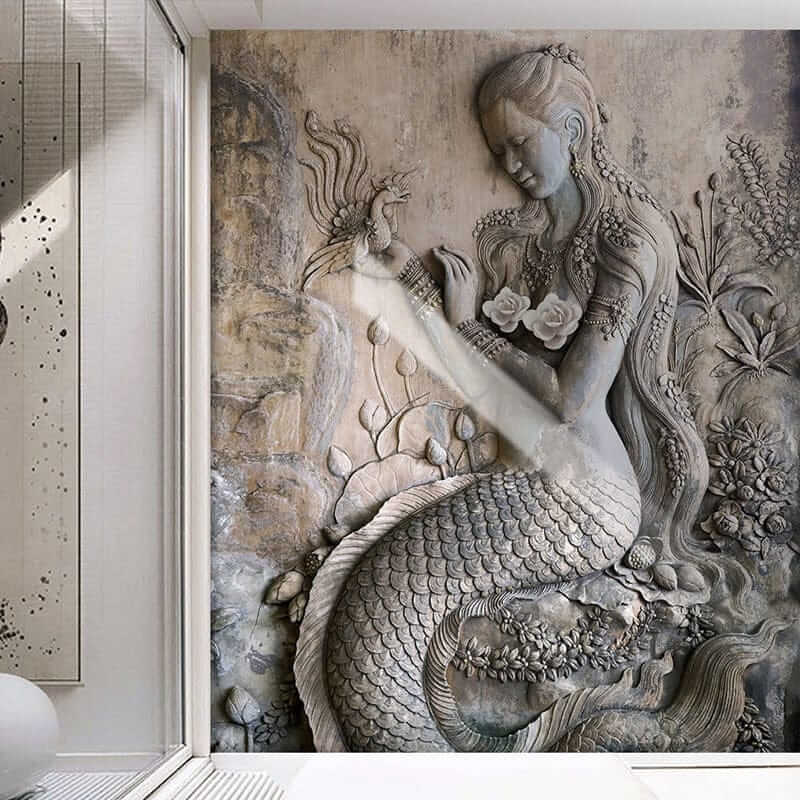 MinimalisticDecor.com-Artistic Mermaid Haven Living Room Mural Wallpaper