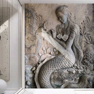MinimalisticDecor.com-Artistic Mermaid Haven Living Room Mural Wallpaper