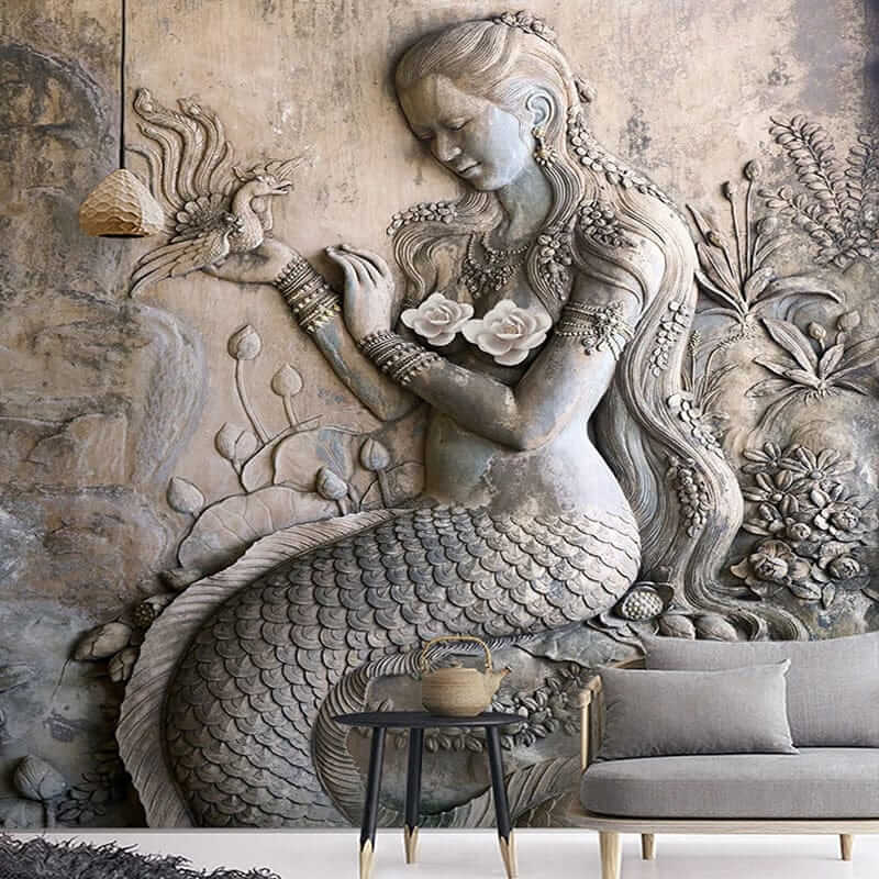 MinimalisticDecor.com-Artistic Mermaid Haven Living Room Mural Wallpaper