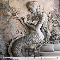 MinimalisticDecor.com-Artistic Mermaid Haven Living Room Mural Wallpaper